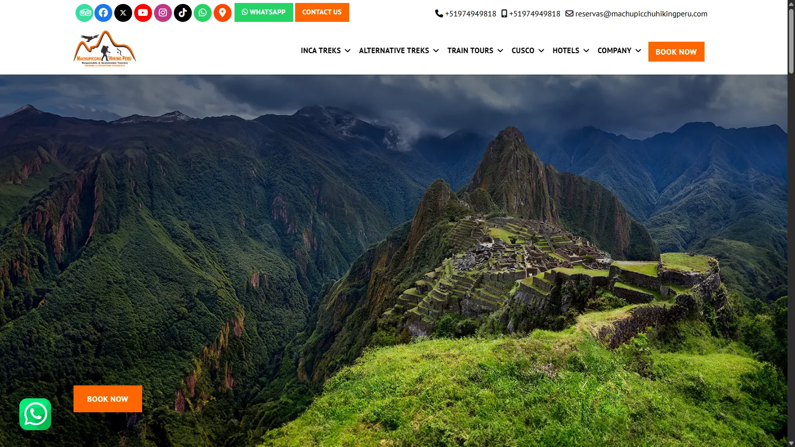 Machu Picchu Hiking Peru homepage after Joomla rebuild